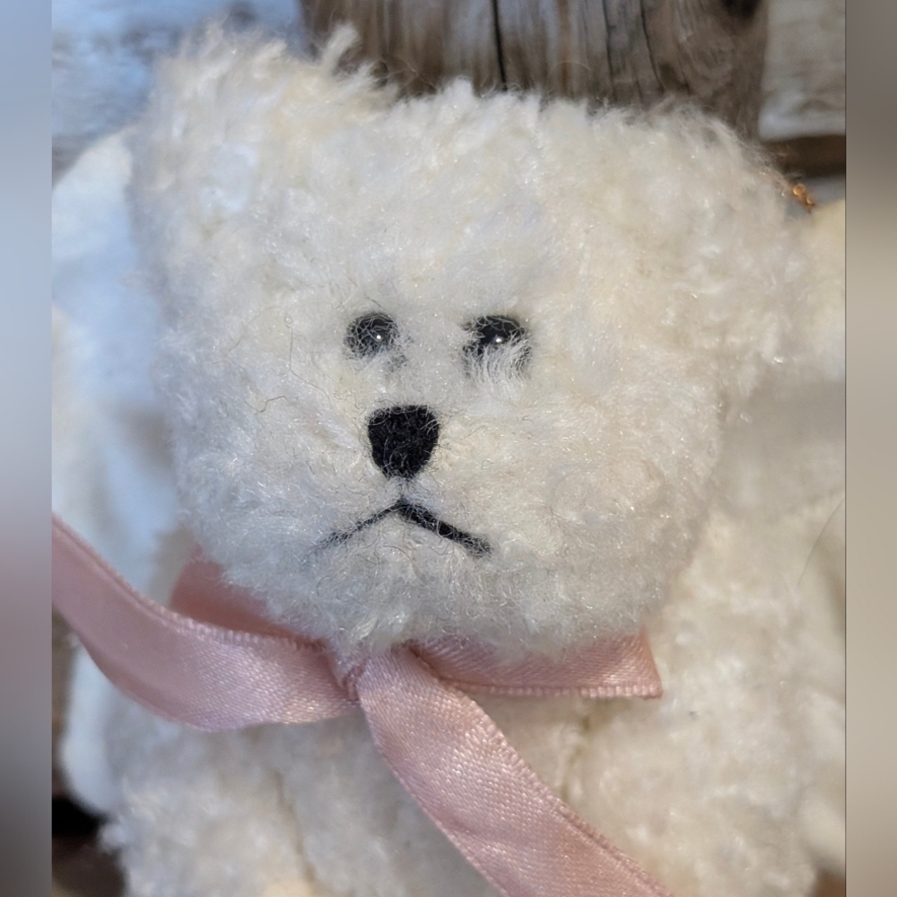 Boyds Bears The Ornament Collection White Plush Angel Bear With Pink Ribbon/Rose - Picture 7 of 9